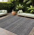 10' X 14' Gray Striped Washable Non Skid Indoor Outdoor Area Rug