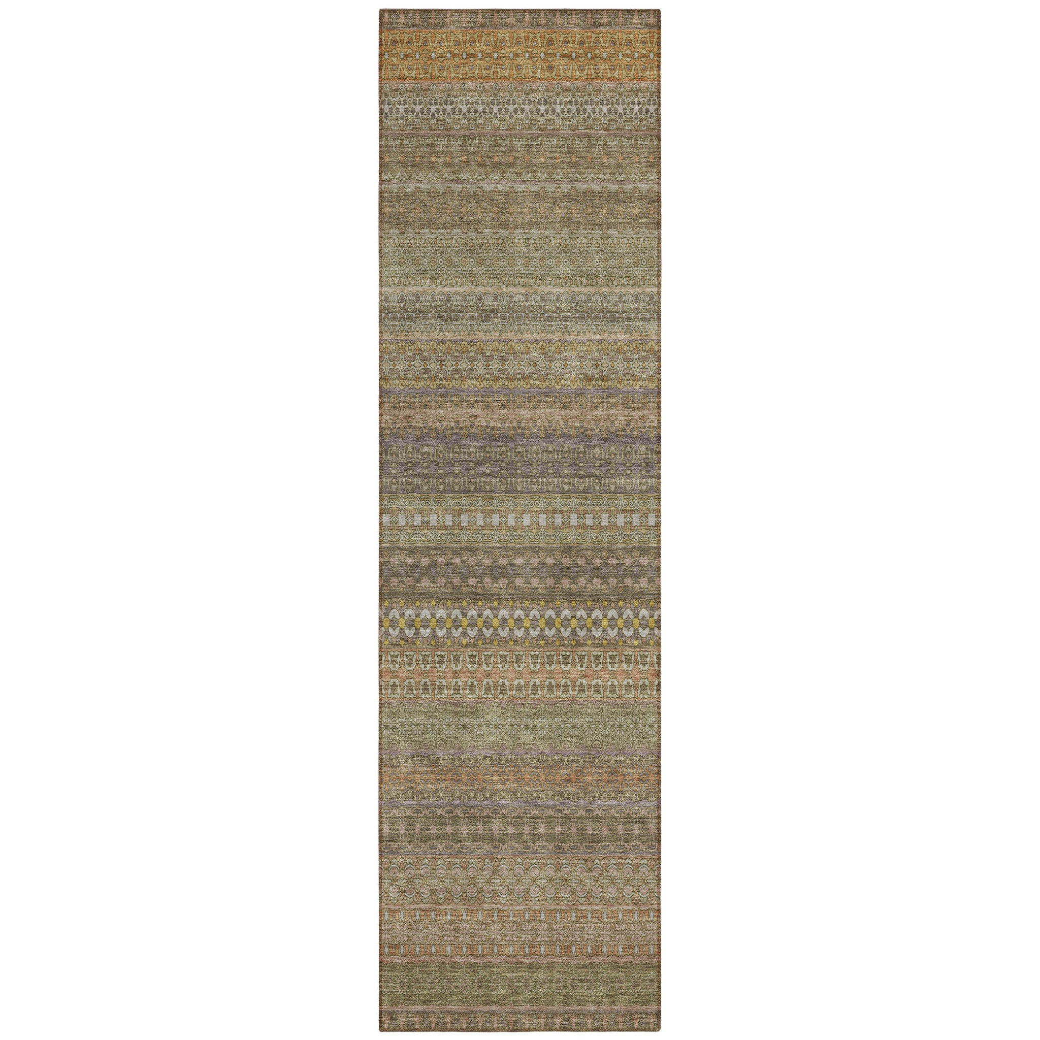 8' Runner Khaki Striped Washable Non Skid Indoor Outdoor Runner Rug