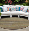 8' Round Khaki Round Striped Washable Non Skid Indoor Outdoor Area Rug