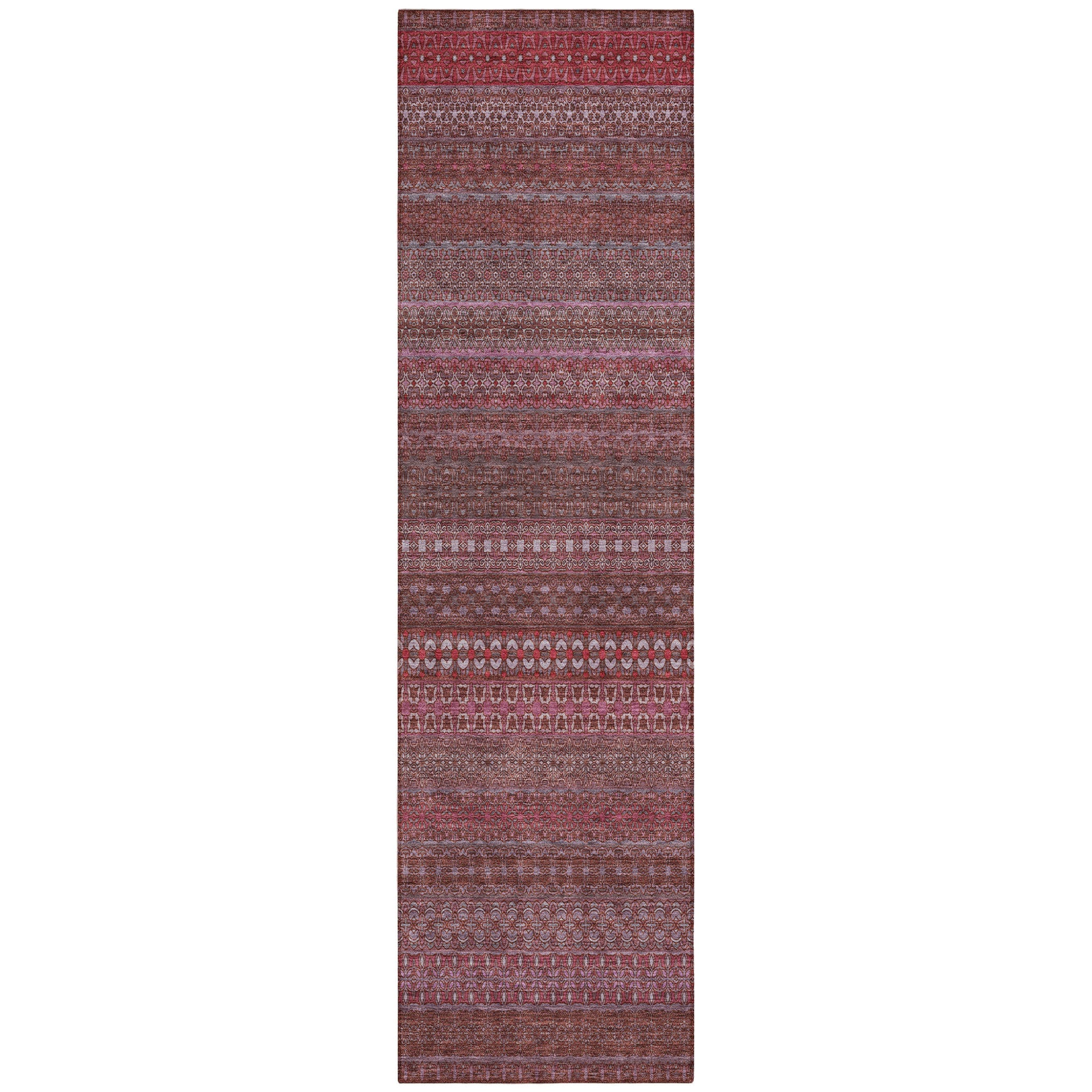 8' Runner Merlot Striped Washable Non Skid Indoor Outdoor Runner Rug