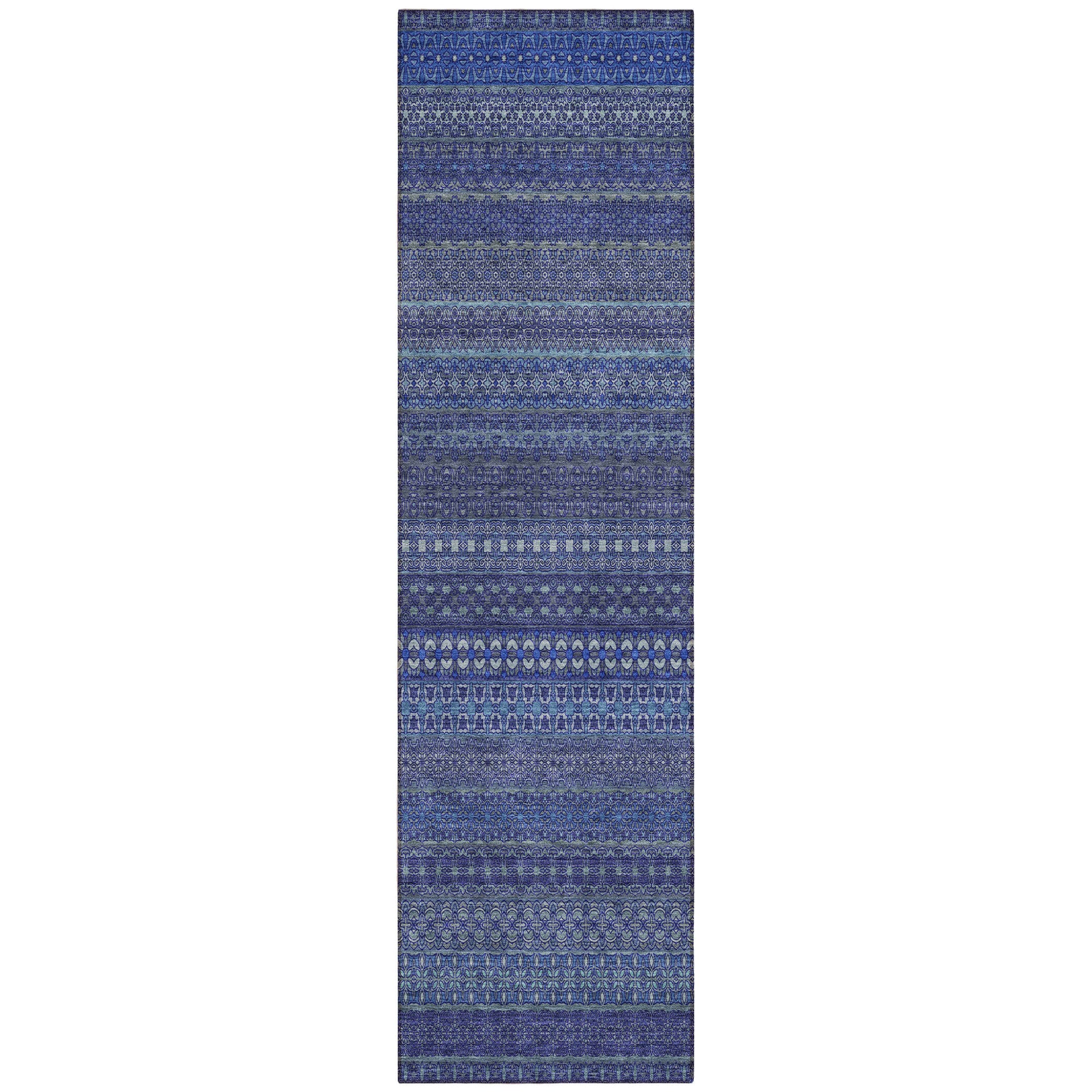 8' Runner Navy Blue Striped Washable Non Skid Indoor Outdoor Runner Rug
