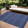 9' X 12' Navy Blue Striped Washable Non Skid Indoor Outdoor Area Rug