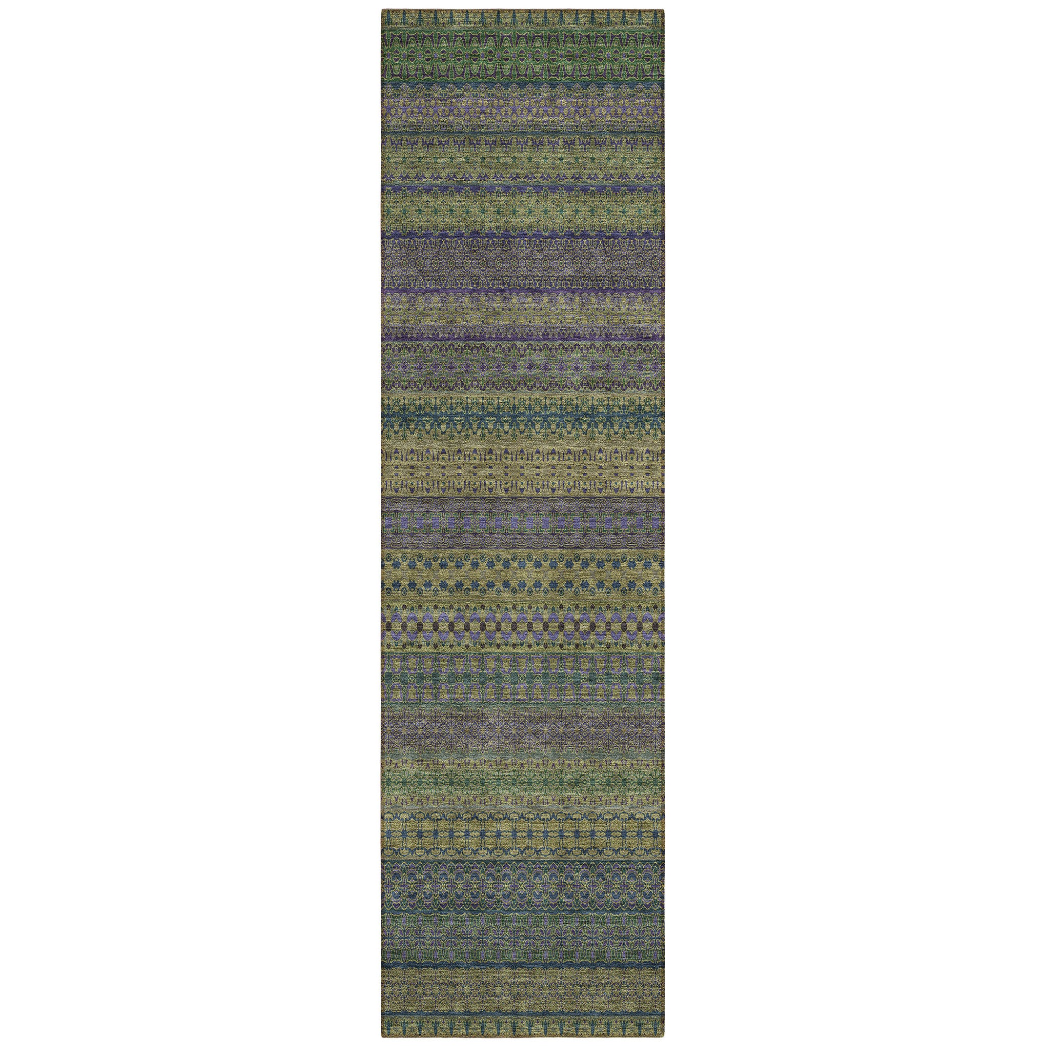 8' Runner Olive Green Striped Washable Non Skid Indoor Outdoor Runner Rug