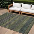 10' X 14' Olive Green Striped Washable Non Skid Indoor Outdoor Area Rug