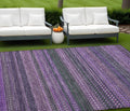 10' X 14' Purple Striped Washable Non Skid Indoor Outdoor Area Rug