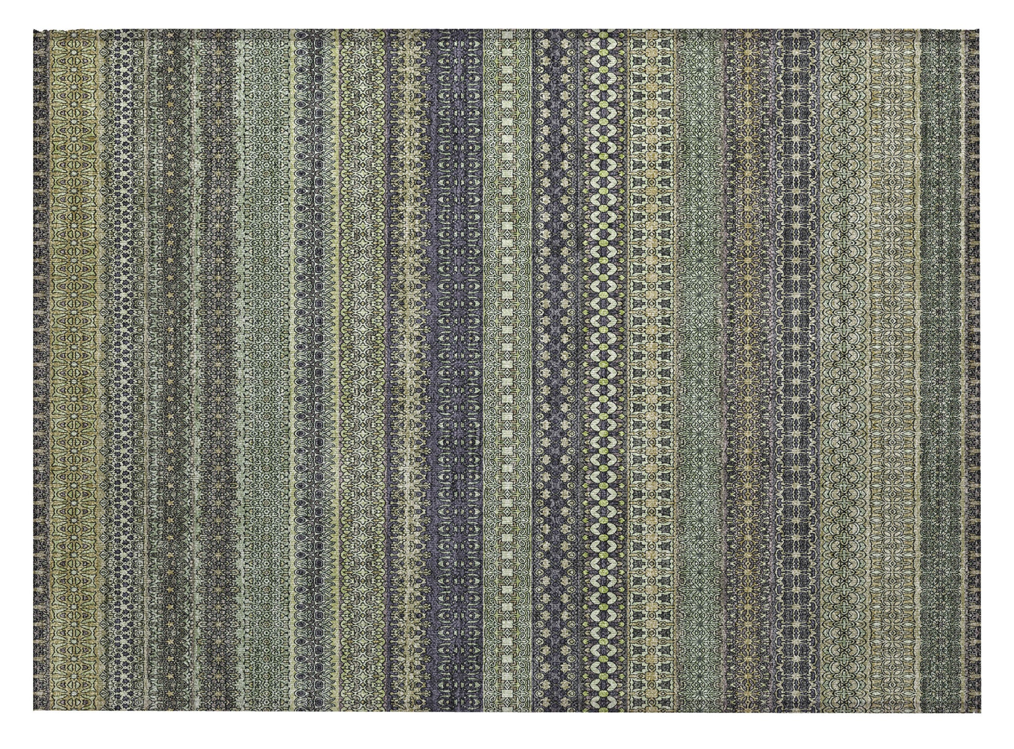 2' X 3' Sage Striped Washable Non Skid Indoor Outdoor Area Rug