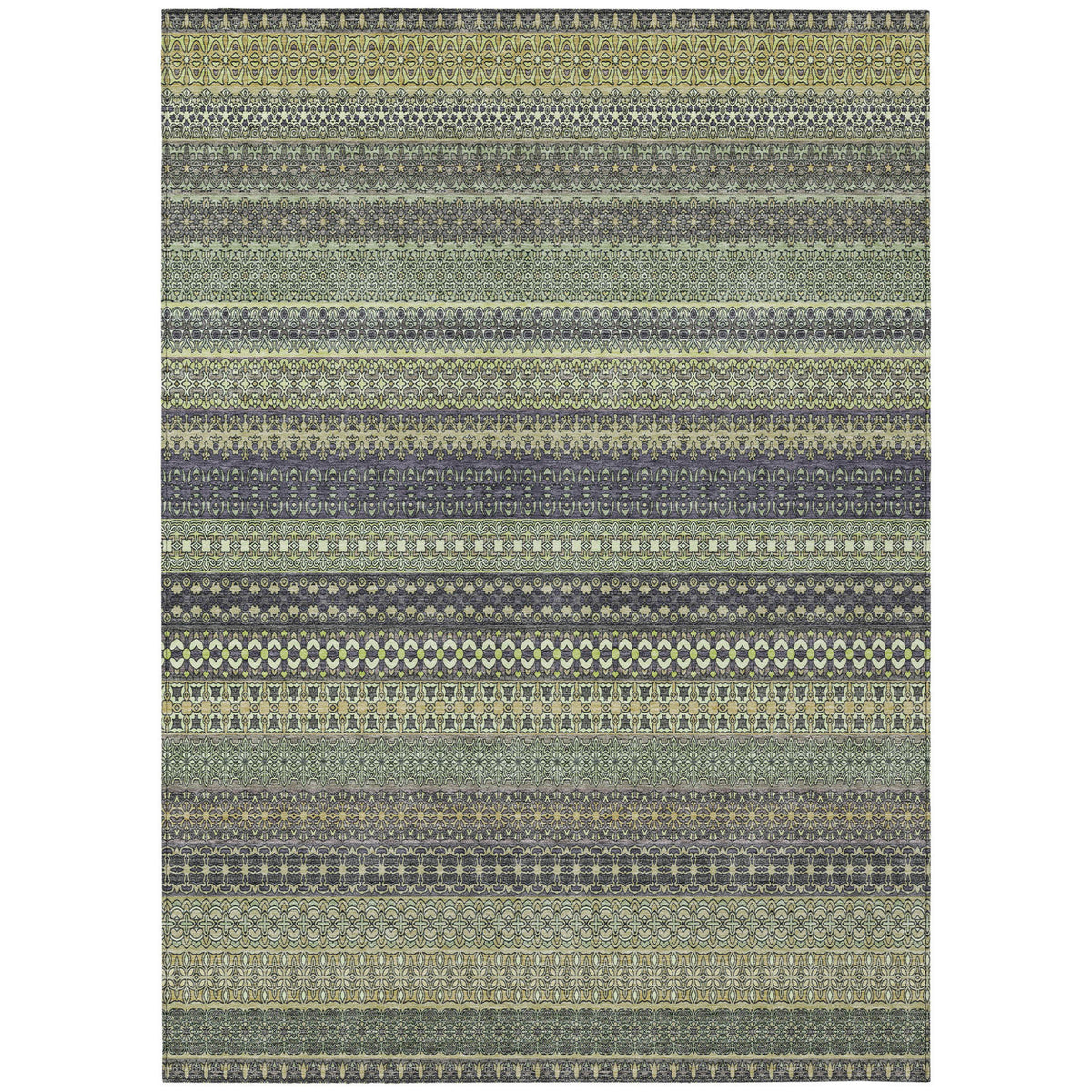 3' X 5' Sage Striped Washable Non Skid Indoor Outdoor Area Rug