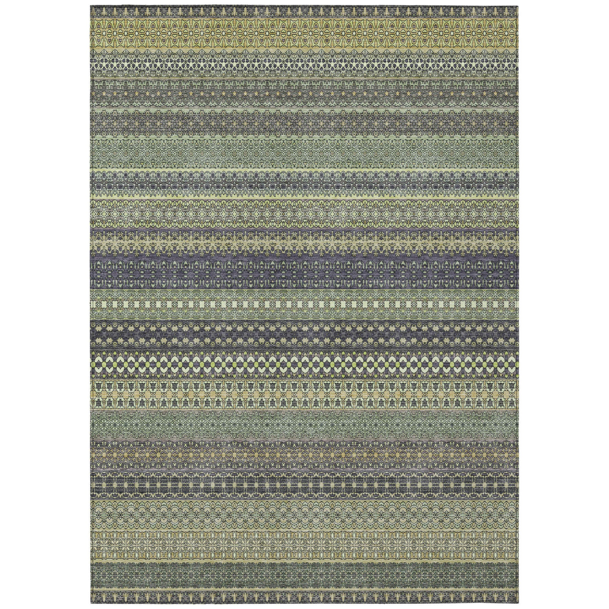 3' X 5' Sage Striped Washable Non Skid Indoor Outdoor Area Rug