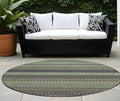 8' Round Sage Round Striped Washable Non Skid Indoor Outdoor Area Rug