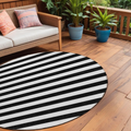 8' Round Black And White Round Striped Washable Non Skid Indoor Outdoor Area Rug