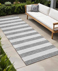 8' Runner Gray And White Striped Washable Non Skid Indoor Outdoor Runner Rug