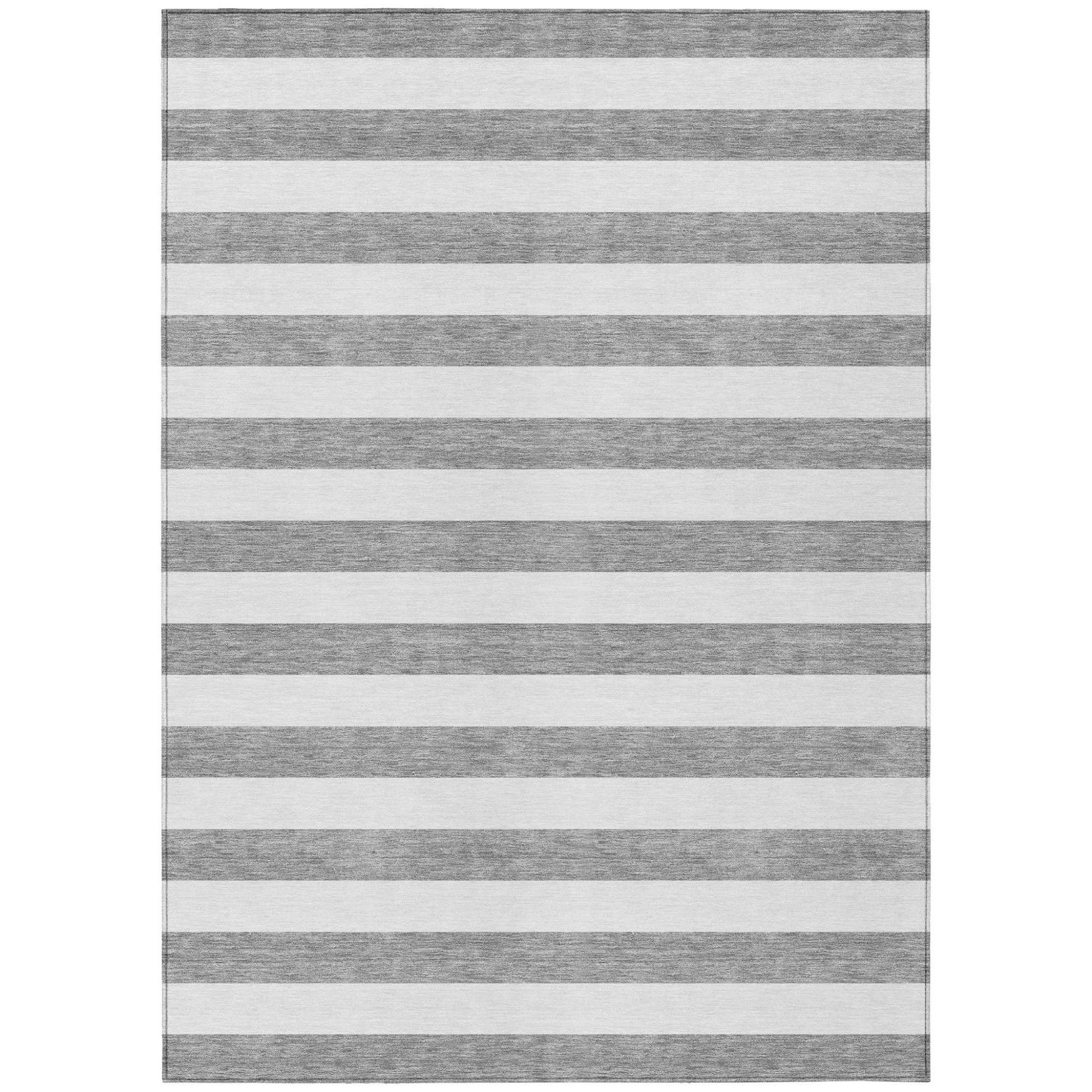 10' X 14' Gray And White Striped Washable Non Skid Indoor Outdoor Area Rug