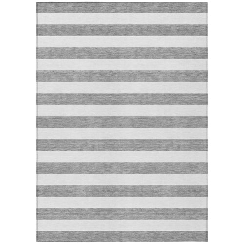 10' X 14' Gray And White Striped Washable Non Skid Indoor Outdoor Area Rug