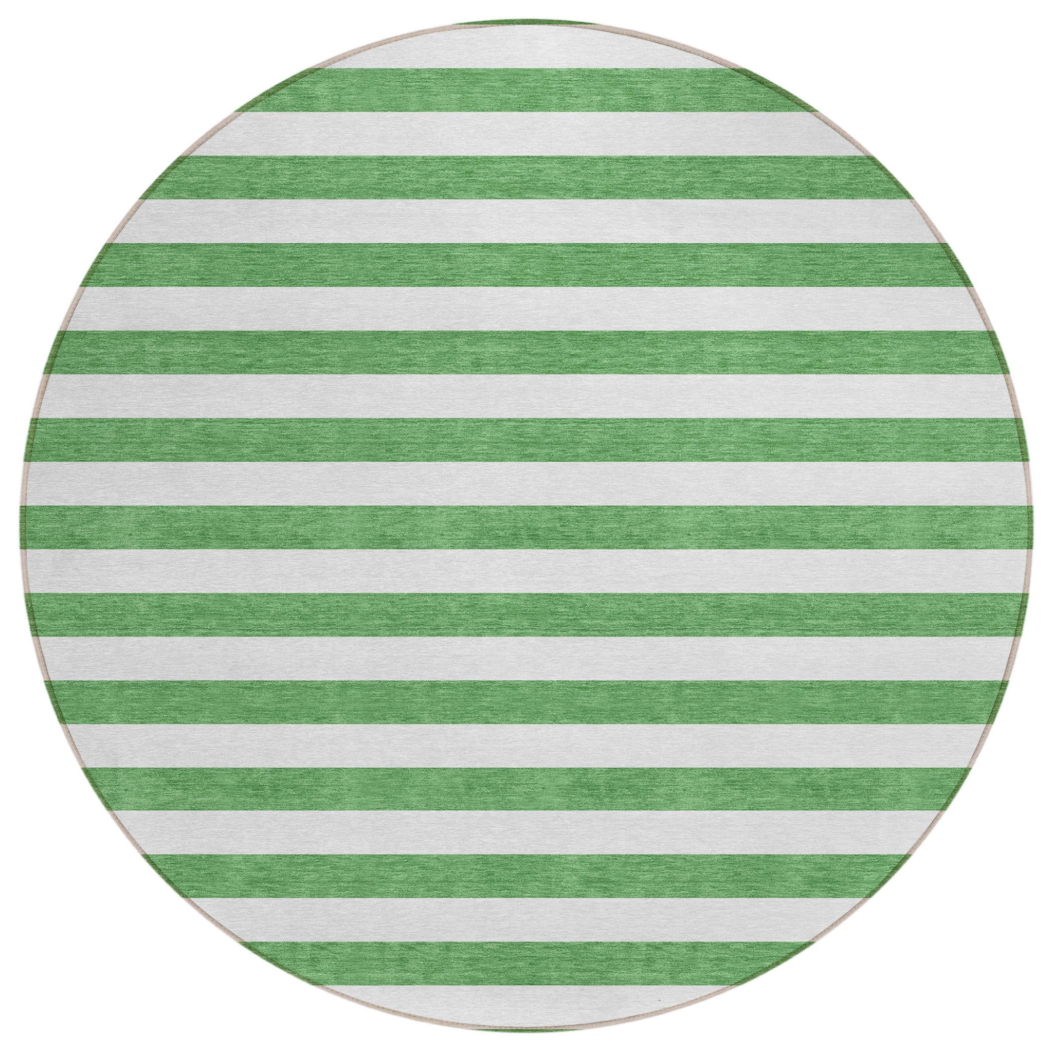 8' Round Green And White Round Striped Washable Non Skid Indoor Outdoor Area Rug
