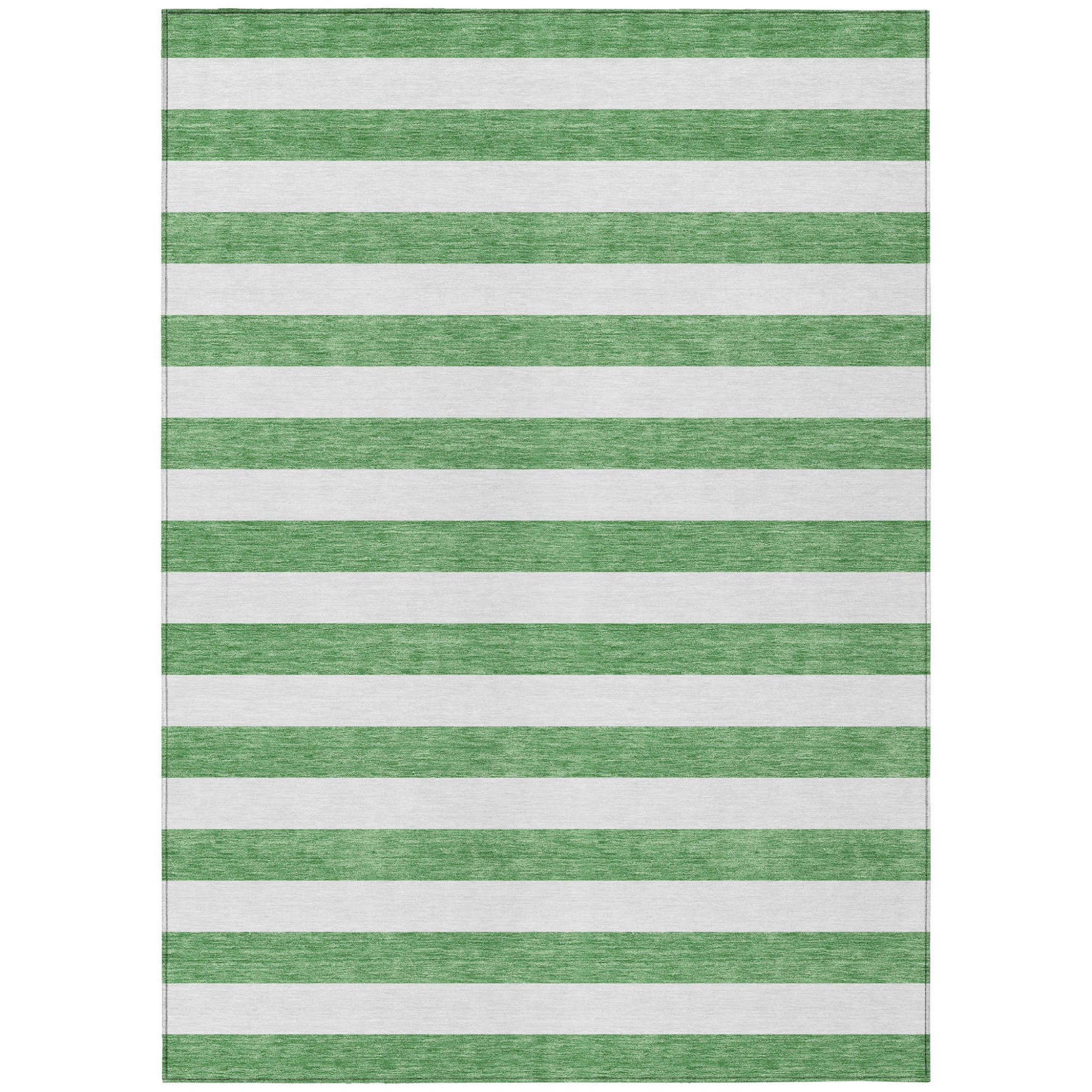 9' X 12' Green And White Striped Washable Non Skid Indoor Outdoor Area Rug