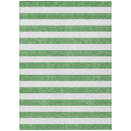 10' X 14' Green And White Striped Washable Non Skid Indoor Outdoor Area Rug