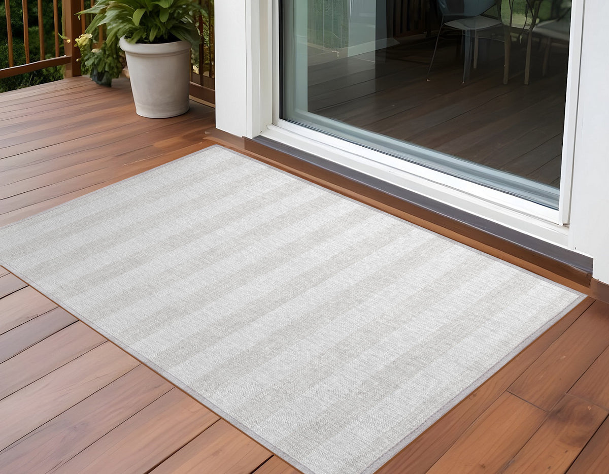 3' X 5' Ivory Striped Washable Non Skid Indoor Outdoor Area Rug