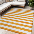 5' X 8' Orange And White Striped Washable Non Skid Indoor Outdoor Area Rug