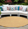 8' Round Orange And White Round Striped Washable Non Skid Indoor Outdoor Area Rug