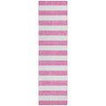 8' Runner Pink And White Striped Washable Non Skid Indoor Outdoor Runner Rug
