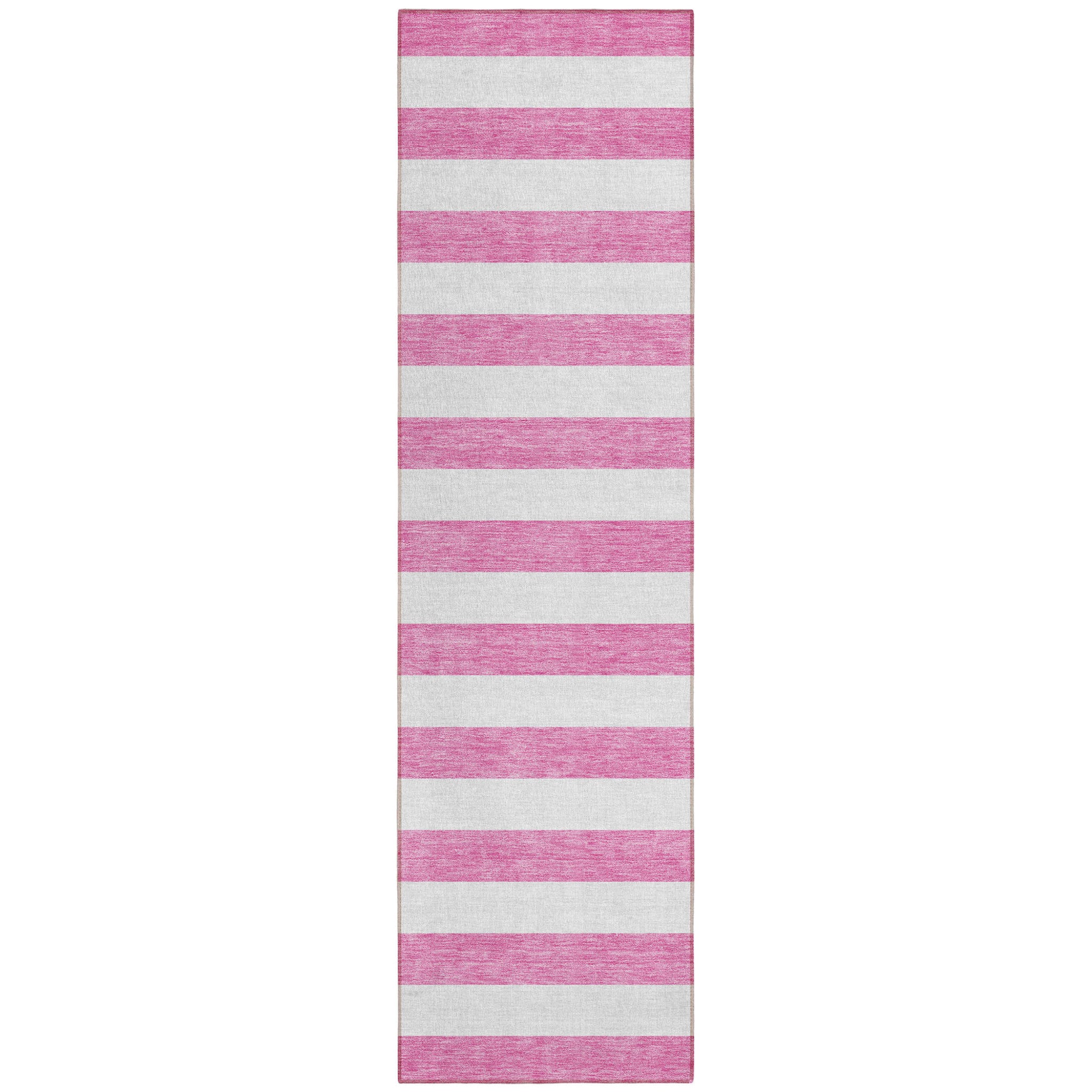 8' Runner Pink And White Striped Washable Non Skid Indoor Outdoor Runner Rug