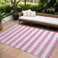 8' X 10' Pink And White Striped Washable Non Skid Indoor Outdoor Area Rug