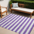 5' X 8' Purple And White Striped Washable Non Skid Indoor Outdoor Area Rug