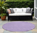8' Round Purple And White Round Striped Washable Non Skid Indoor Outdoor Area Rug
