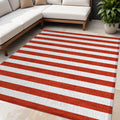 5' X 8' Red And White Striped Washable Non Skid Indoor Outdoor Area Rug