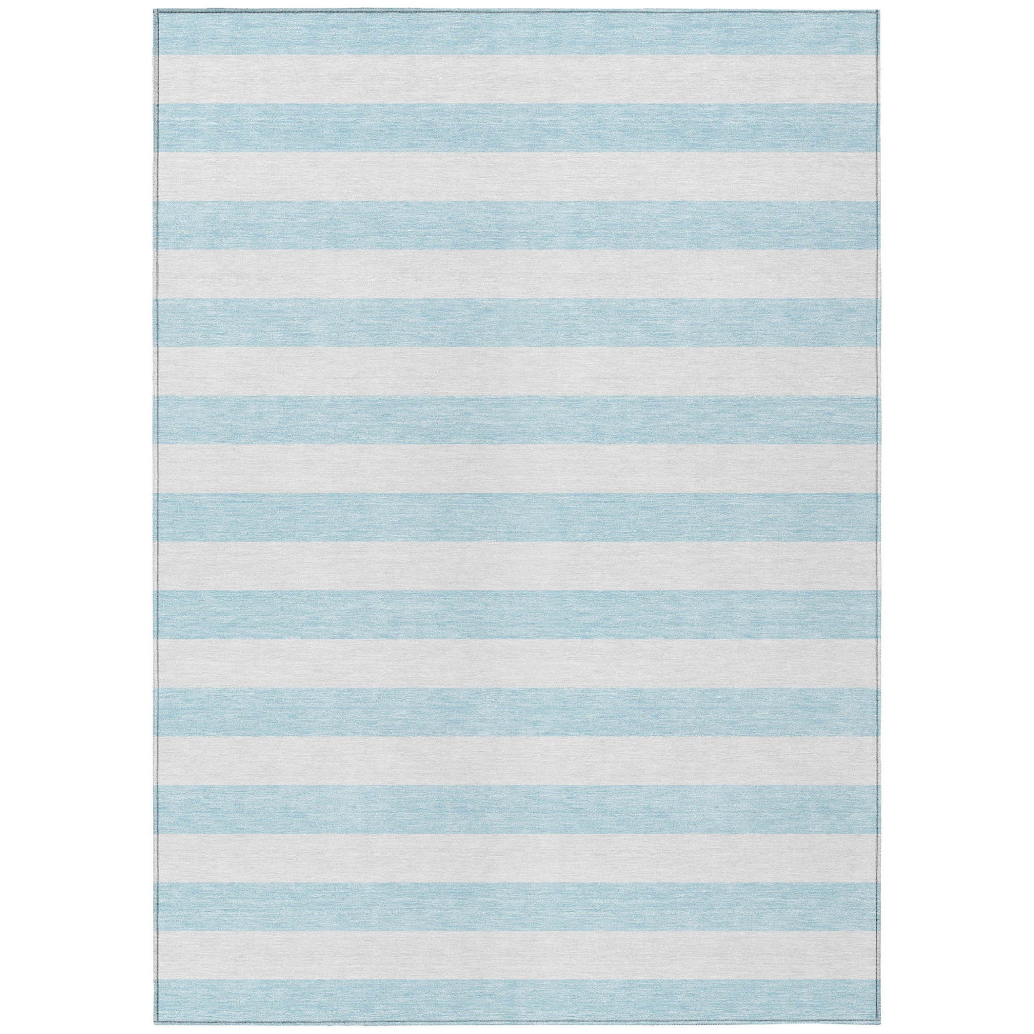 9' X 12' Sky Blue Striped Washable Non Skid Indoor Outdoor Area Rug