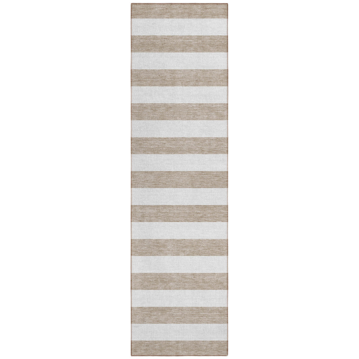 8' Runner Taupe And White Striped Washable Non Skid Indoor Outdoor Runner Rug