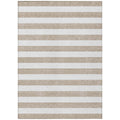 5' X 8' Taupe And White Striped Washable Non Skid Indoor Outdoor Area Rug