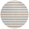8' Round Taupe And White Round Striped Washable Non Skid Indoor Outdoor Area Rug