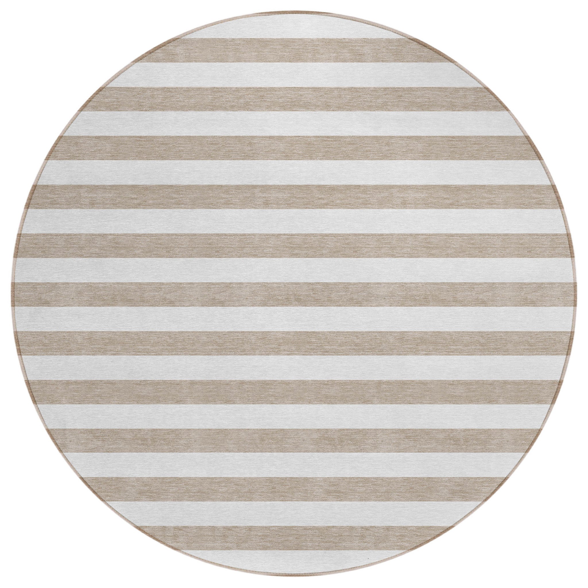 8' Round Taupe And White Round Striped Washable Non Skid Indoor Outdoor Area Rug
