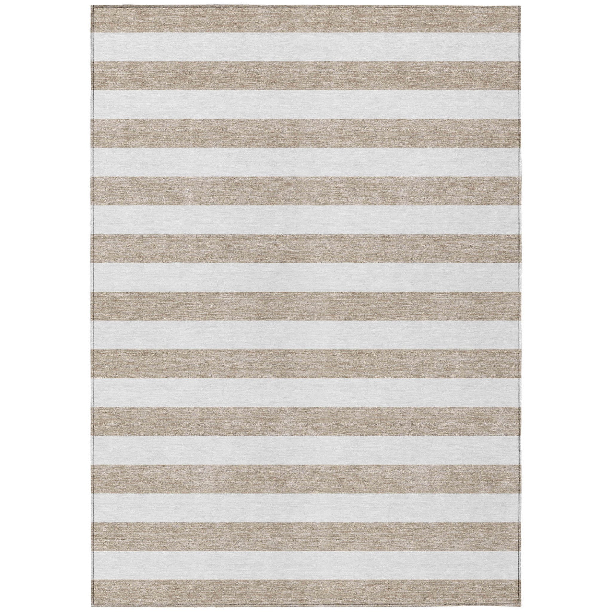 9' X 12' Taupe And White Striped Washable Non Skid Indoor Outdoor Area Rug