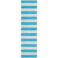 8' Runner Teal Striped Washable Non Skid Indoor Outdoor Runner Rug