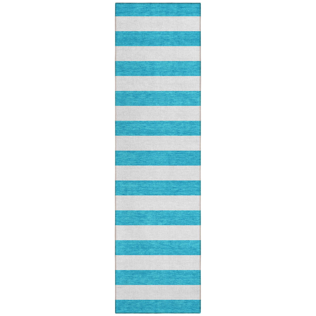 8' Runner Teal Striped Washable Non Skid Indoor Outdoor Runner Rug