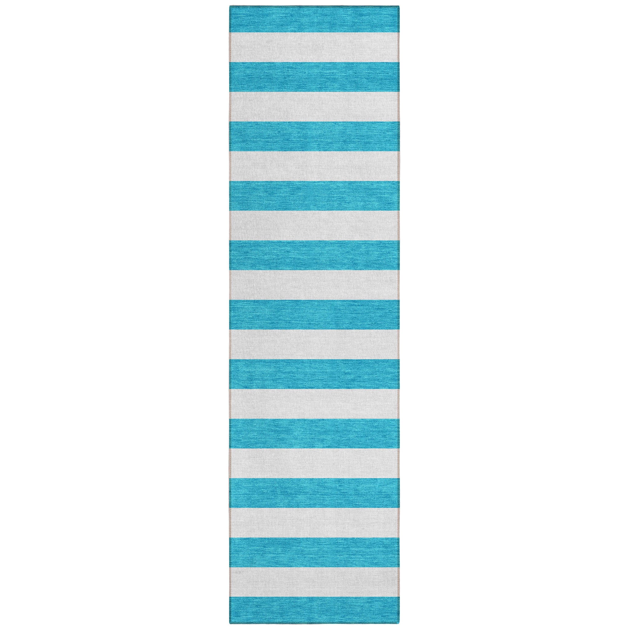 8' Runner Teal Striped Washable Non Skid Indoor Outdoor Runner Rug