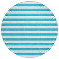 8' Round Teal Round Striped Washable Non Skid Indoor Outdoor Area Rug