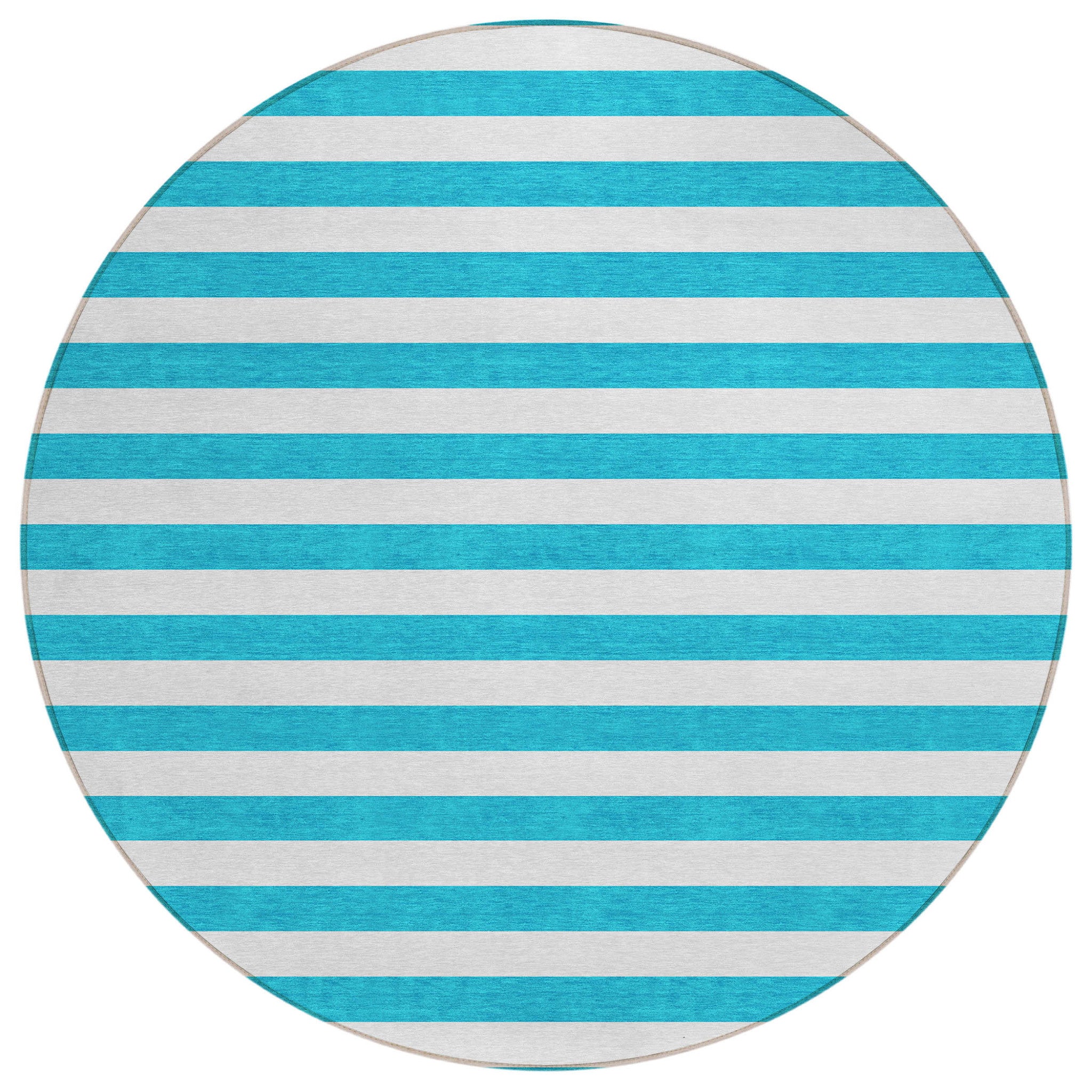 8' Round Teal Round Striped Washable Non Skid Indoor Outdoor Area Rug