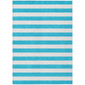 10' X 14' Teal Striped Washable Non Skid Indoor Outdoor Area Rug