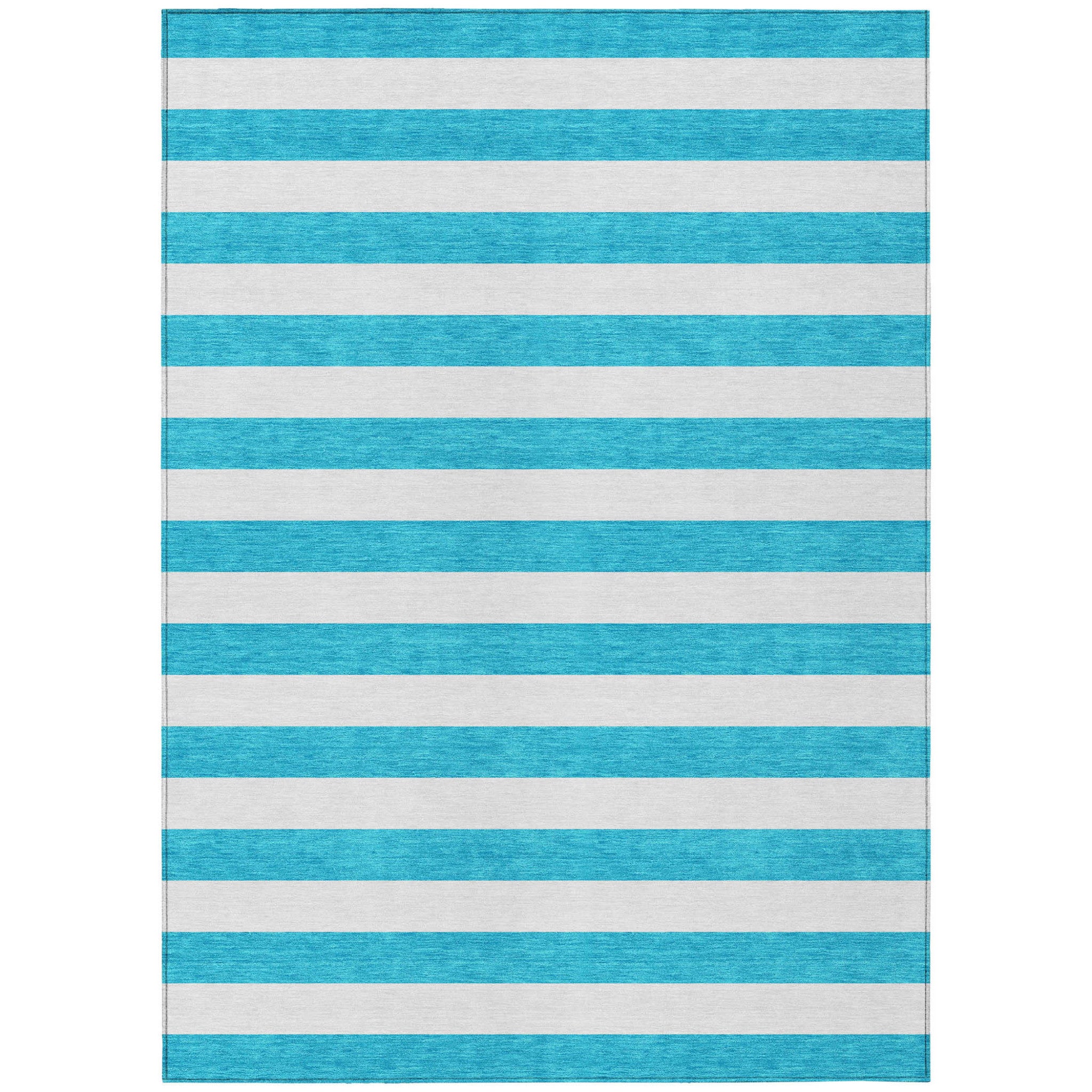 10' X 14' Teal Striped Washable Non Skid Indoor Outdoor Area Rug