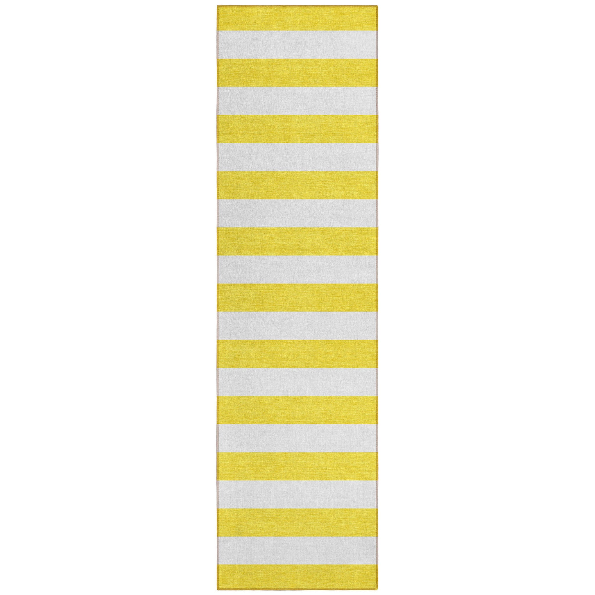 8' Runner Yellow And White Striped Washable Non Skid Indoor Outdoor Runner Rug