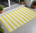 3' X 5' Yellow And White Striped Washable Non Skid Indoor Outdoor Area Rug