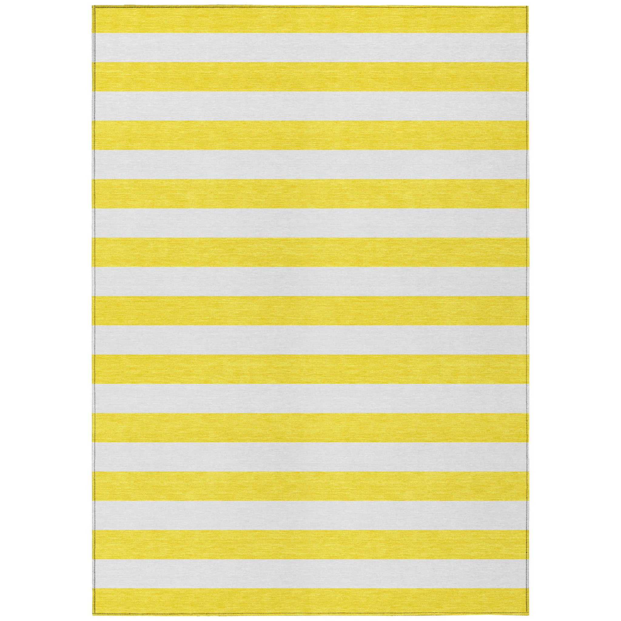 5' X 8' Yellow And White Striped Washable Non Skid Indoor Outdoor Area Rug