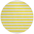 8' Round Yellow And White Round Striped Washable Non Skid Indoor Outdoor Area Rug