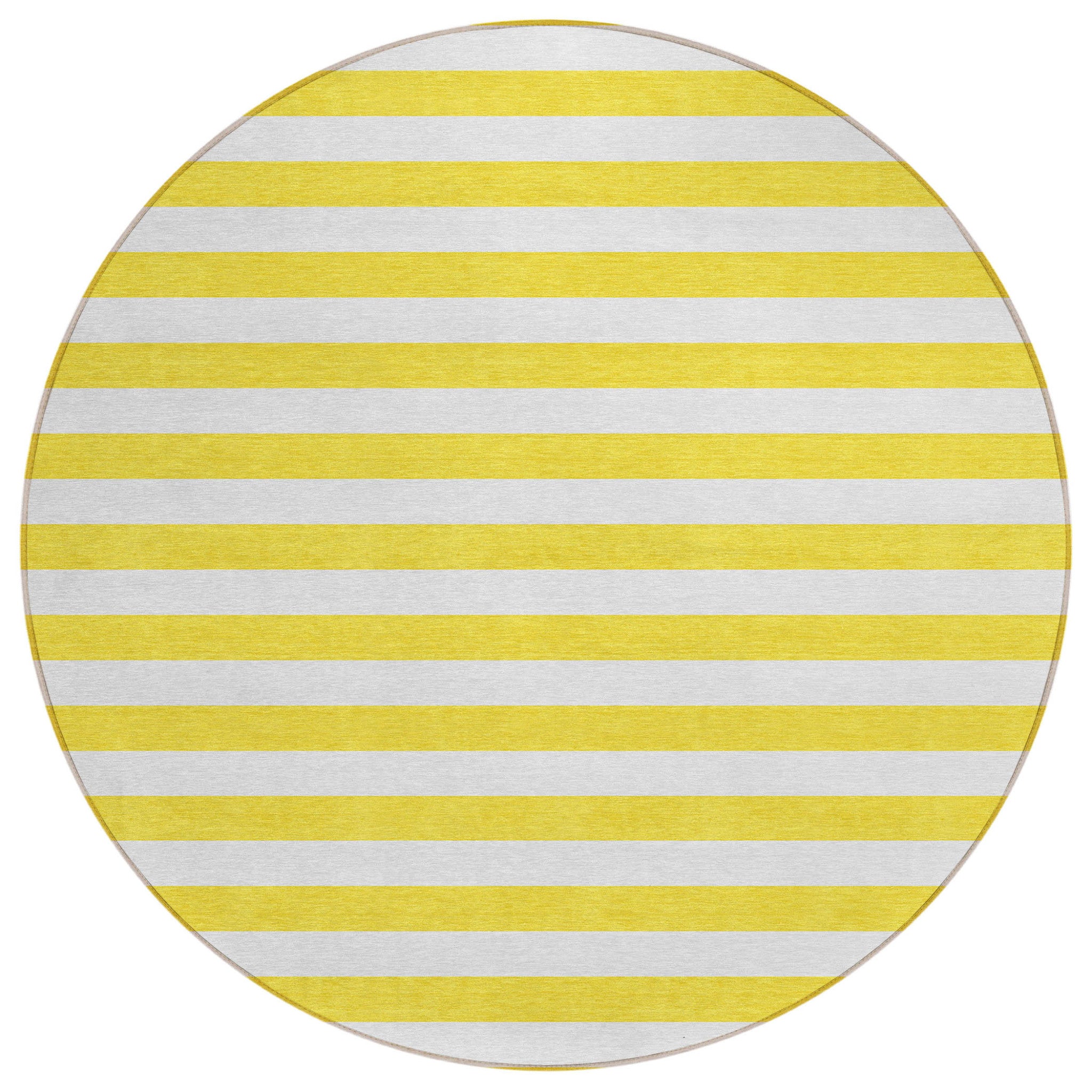8' Round Yellow And White Round Striped Washable Non Skid Indoor Outdoor Area Rug