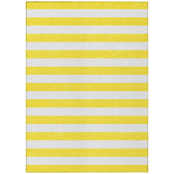 10' X 14' Yellow And White Striped Washable Non Skid Indoor Outdoor Area Rug
