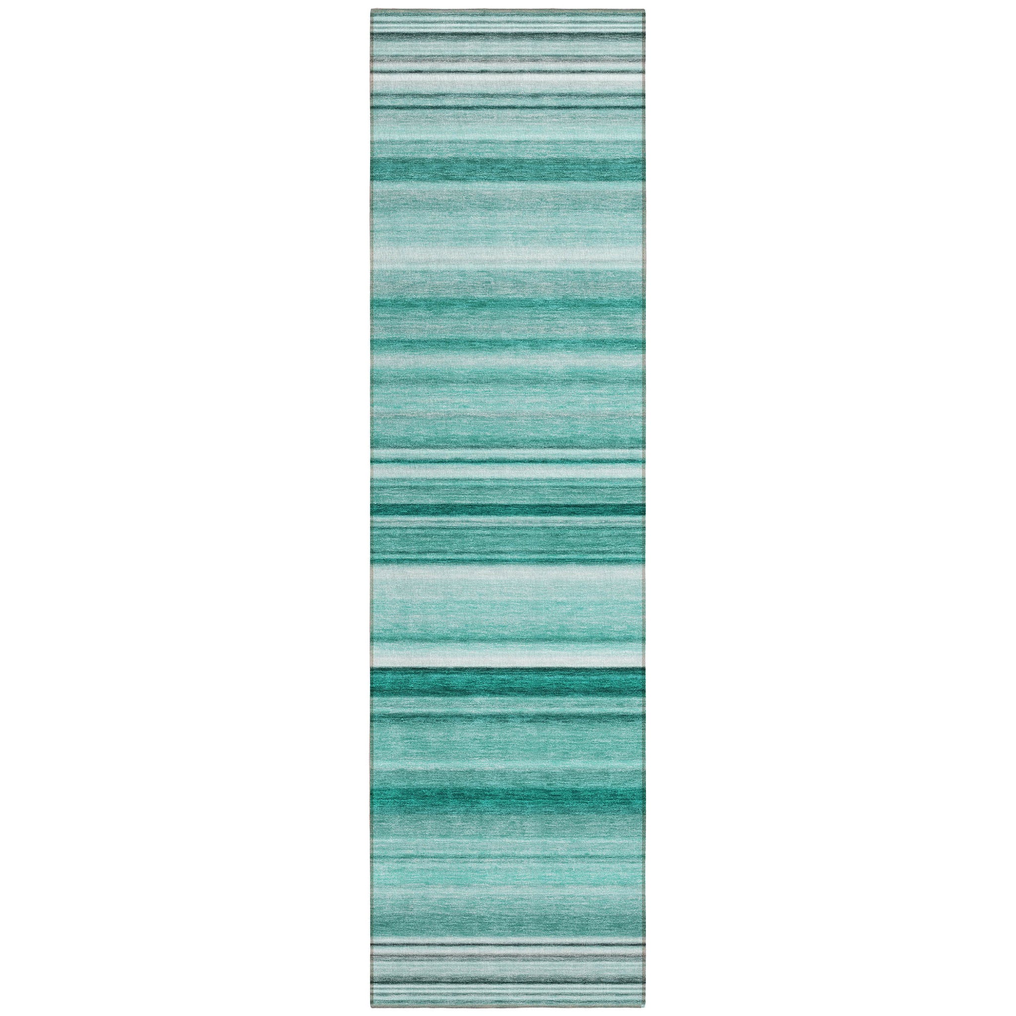 8' Runner Aqua Striped Washable Non Skid Indoor Outdoor Runner Rug