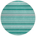 8' Round Aqua Round Striped Washable Non Skid Indoor Outdoor Area Rug